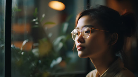 Portrait of a beautiful young asian woman wearing eyeglassesの素材