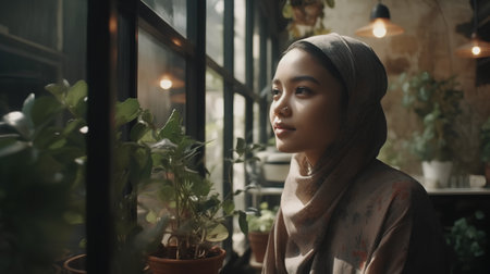 Portrait of a beautiful young asian muslim woman wearing hijabの素材