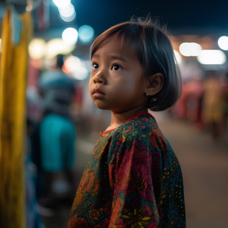 Asian child girl at night market in bangkok,Thailand.の素材