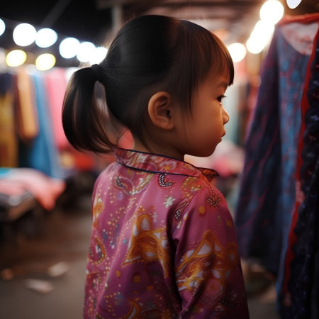 Asian little girl in the market,Thailand, Southeast Asia.の素材