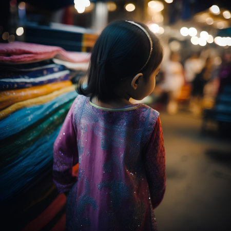 Young girl in traditional clothes at night market in Bangkok, Thailand.の素材