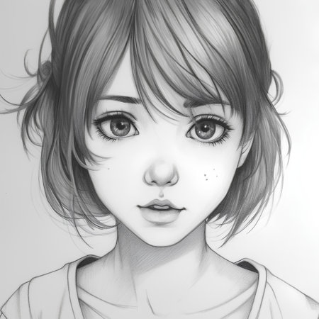 Close-up portrait of a beautiful young girl. Black and white.の素材