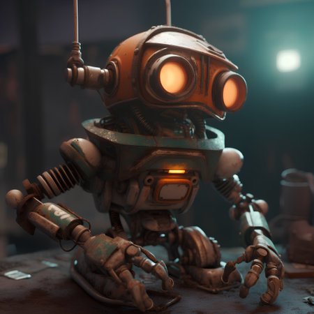 Vintage tin robot with gas mask. Futuristic concept. Selective focus.の素材