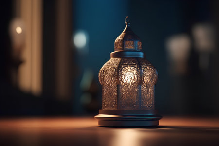 Lantern on the table in the mosque. Ramadan Kareem.の素材