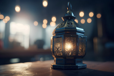 Lantern with Arabic lanterns. Ramadan Kareem background.の素材