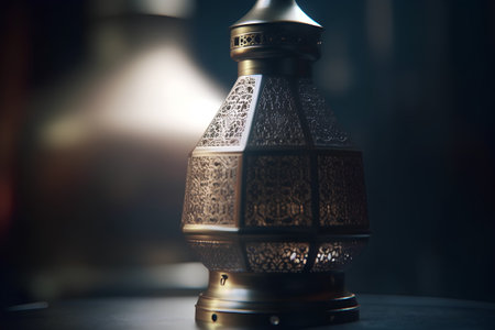 Arabic lantern for Ramadan Kareem on a dark background. Selective focus.の素材