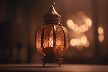 Beautiful Ramadan Kareem lantern. Festive background. Selective focus.の素材