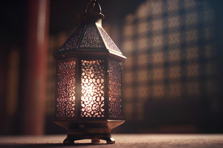Lantern in the dark. Ramadan Kareem background. Selective focus.の素材