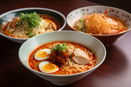 Ramen noodles with pork and egg, japanese noodleの素材
