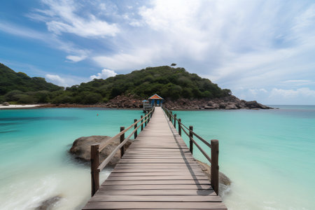 Wooden bridge leading to the sea in Koh Lipe, Thailandの素材