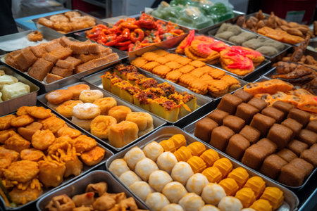 Variety of oriental sweets in local bazaar in Istanbul, Turkeyの素材