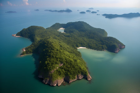 Aerial view of islands in Andaman sea, Krabi, Thailandの素材