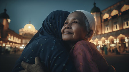 Portrait of an old Indian woman in the street at night.の素材