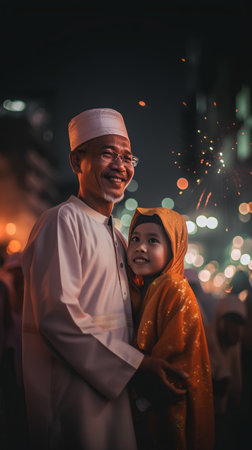 Muslim family celebrating Diwali or Deepavali festival in Indiaの素材