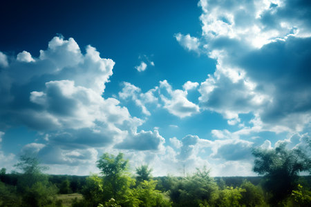 blue sky with white clouds and green trees. nature series. HDR imageの素材