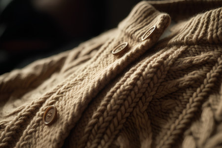 Warm woolen sweater with buttons, closeup. Shallow DOFの素材