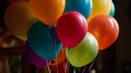 Colorful balloons in a party, close-up shot with shallow depth of fieldの素材