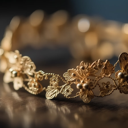 Beautiful gold jewelry on a dark background. Selective focus.の素材