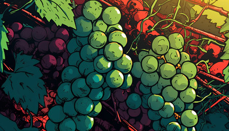 Grapes on vine. Vector illustration of a bunch of grapes.の素材