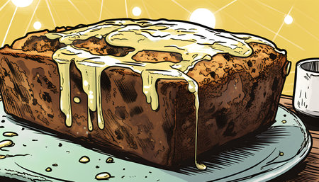 Hand drawn vector illustration of a piece of chocolate cake with icing.の素材