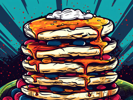 Huge stack of pancakes. Vector illustration in pop art style.の素材