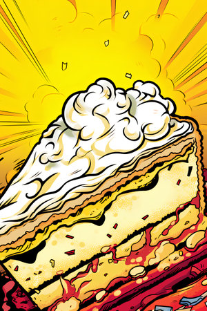 Vector illustration of a slice of cake with whipped cream on top.の素材