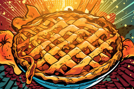 Illustration of a pie with a slice of apple on a plateの素材