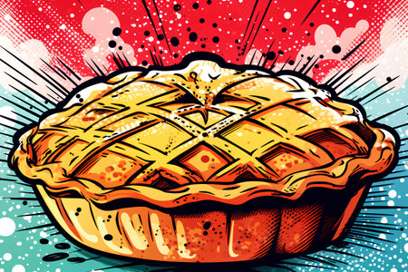 Apple pie. Hand drawn vector illustration in retro pop art style.の素材