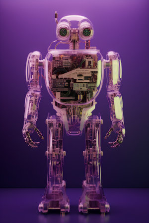 Robot on purple background. 3d render. Technology concept.の素材