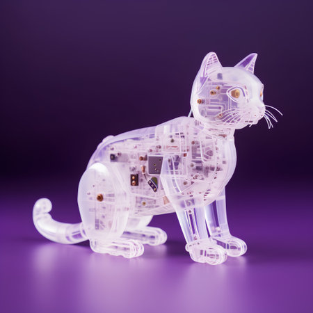 Plastic model of a cat on a purple background. Minimalism.の素材