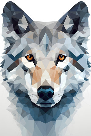 Geometrical polygonal wolf head on white background. Vector illustration.の素材