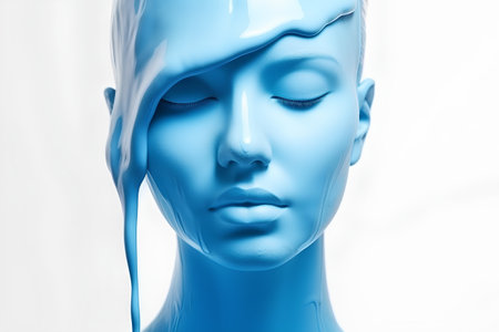 blue plastic mannequin head isolated on white background. 3d renderingの素材