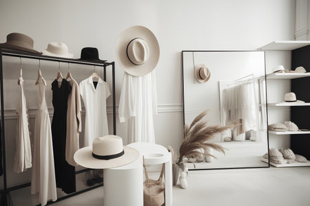 Beach accessories in a modern dressing room. 3D rendering.の素材