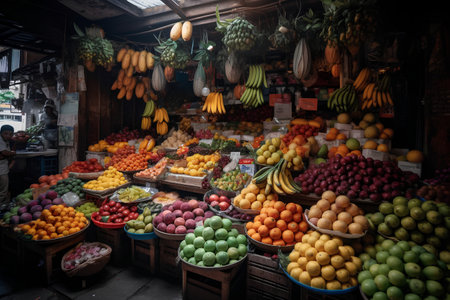 Fruits and vegetables at a market in Kathmandu, Nepalの素材