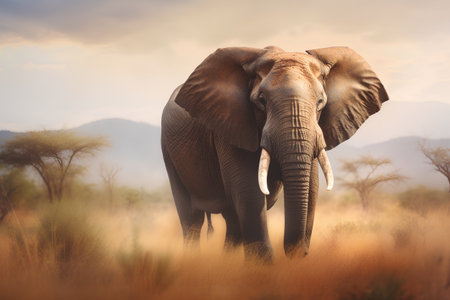 Elephant in the savannah of Amboseli National Park, Kenyaの素材