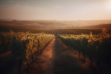 Vineyard in Tuscany, Italy. Vineyards at sunset.の素材