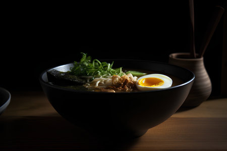 Japanese ramen noodle soup with shiitake mushroom and eggの素材