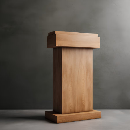 Wooden podium for presentation on concrete floor. 3d render.の素材