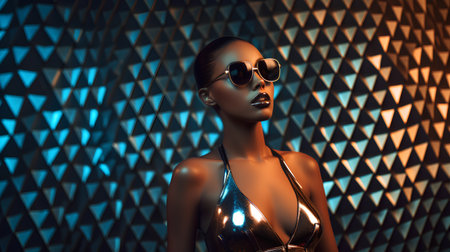 Fashion shot of a beautiful woman in sunglasses. Jewelry and beauty.の素材