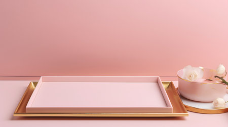 3d rendering of minimal geometric forms. Pink podium for product presentation.の素材