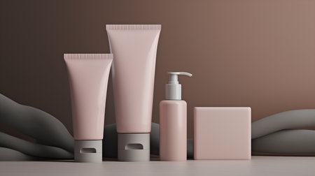 3d render of cosmetic products on the table. Skin care conceptの素材