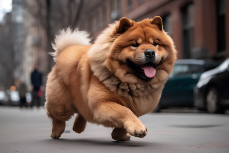 Beautiful chow chow dog walking on the street. Shiba Inu dog.の素材