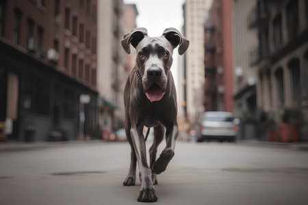 Portrait of a great Dane dog standing on the street in New York Cityの素材