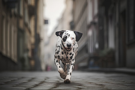 Dalmatian dog running on the street. Dog portrait.の素材