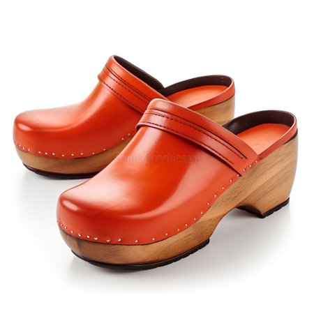 Red leather shoes isolated on white background. Clipping path included.の素材