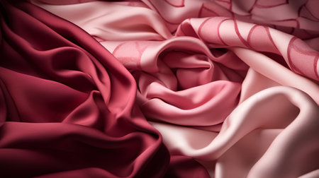 Texture, background, pattern. Silk fabric is red and pink. It has a beautiful smooth matte finish.の素材
