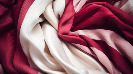 Red and white silk fabric as a background. tissue, textile, fabric, material, textureの素材