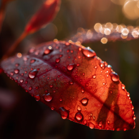 Autumn leaves with water drops. Natural background. Selective focus.の素材
