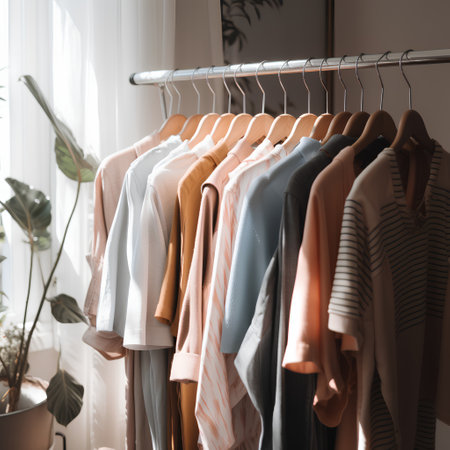 Clothes on hangers in modern dressing room, interior design conceptの素材