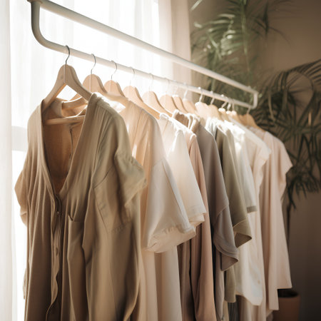 Clothes on hanger in modern dressing room, interior design conceptの素材